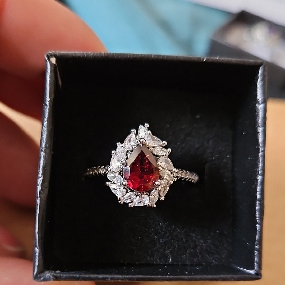 Red Teardrop Garnet Ring